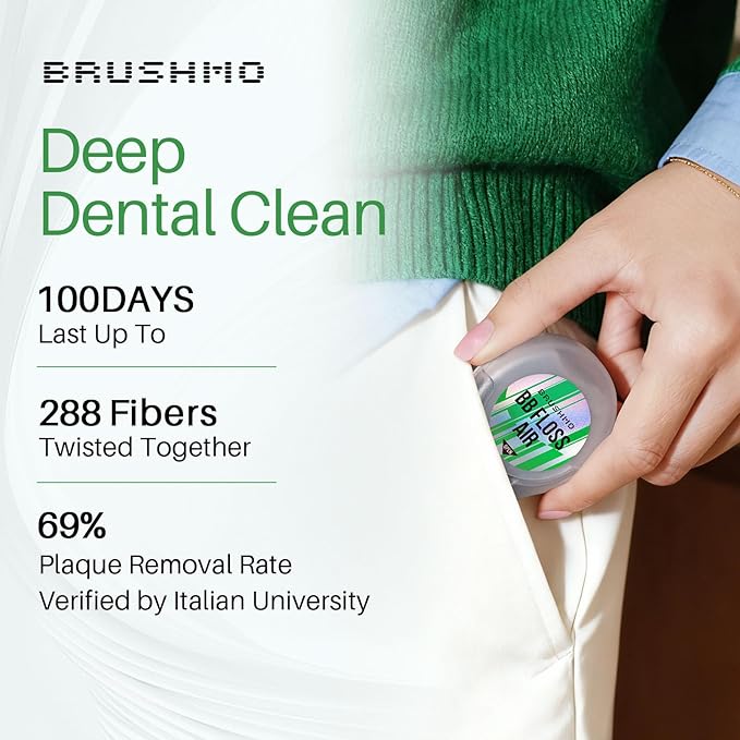 Brushmo Black Floss Air (BB Floss Air) - Ultra Soft & Thin Expanding Gum-Friendly Soothing Mint Dental Floss, Natural Wax Helps Remove Plaque from Teeth, Dentist Designed PTFE & PFAS Free, 165 yd
