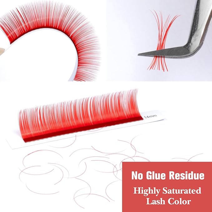 TDANCE Colored Lash Extensions Classic Lash Extension Red Lash Extensions 0.07mm C/D Curl Premium Silk Individual Lashes Salon Use (Red,D-0.07,8-15mm)