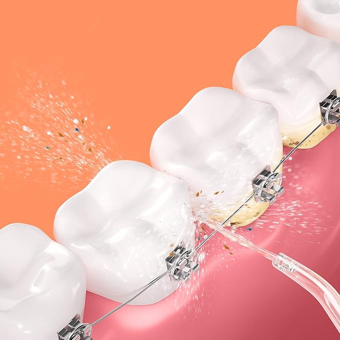 Bitvae Cordless Water Dental Flosser for Teeth, Portable Water Teeth Cleaner Picks, 6 Jet Tips 3 Cleaning Modes, IPX7 Waterproof Water Dental Picks, Coral Orange