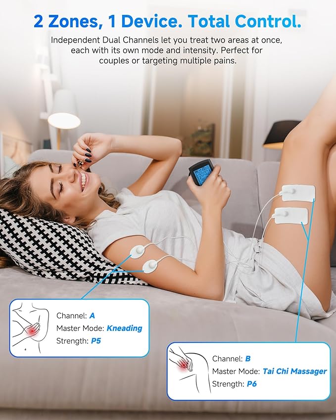 TENS Unit Muscle Stimulator, 24 Modes Dual Channel TENS EMS Machine for Muscle Tension and Back Relief, Rechargeable Pulse Massager with Timer, 6 Upgraded Pads for Neck Shoulder Leg and Knee