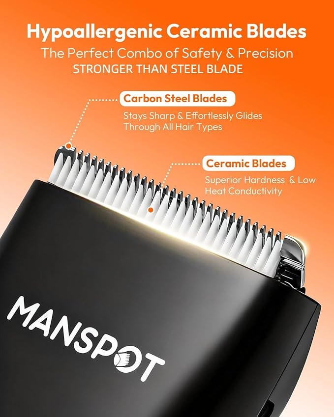 MANSPOT Manscape Groin & Body Hair Trimmer for Men, Electric Ball Pubic Trimmer Shaver,Manscape Kit with 4 Guard,Replaceable Ceramic Blade Heads,Waterproof Wet/Dry Shaver,90 Minutes Shaving