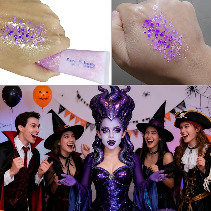 Go Ho Pastel Purple Face Body Glitter,Sparkly Face Glitter Makeup,Light Purple Face Paint Holographic Chunky Sequins Glitters for Eye Lip Hair Nails,Festival Rave Accessories