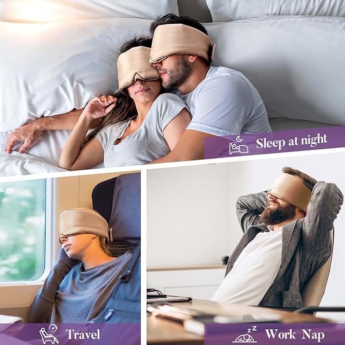 Okaydot Satin Sleep Mask - Updated Design Light Blocking Eye Mask for Men and Women, Soft and Comfortable Night Sleeping Mask, Eye Cover for Travel/Sleeping (Camel)