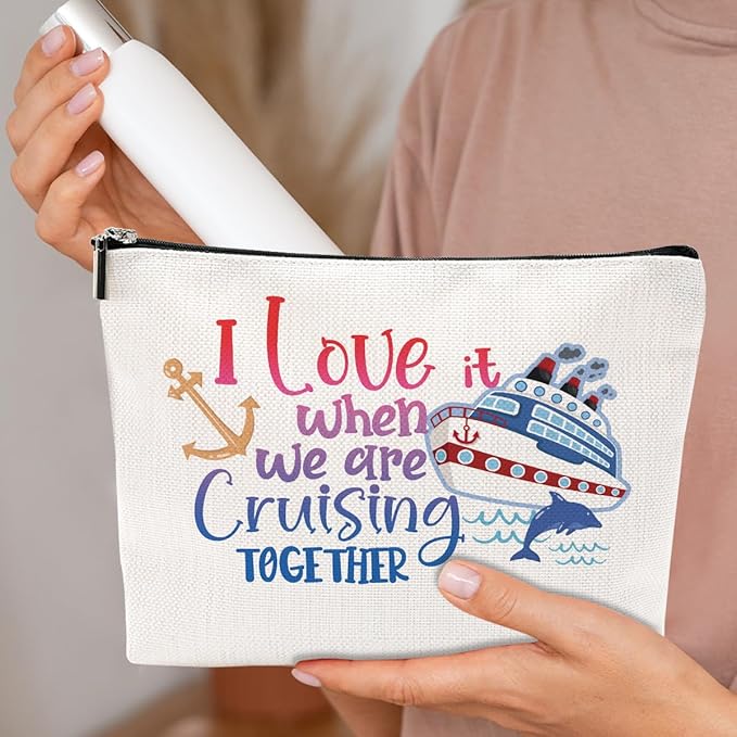 Funny Cruise Ship Cosmetic Bag Cruise Gifts Summer Vacation Cruises Trip Makeup Bag Gifts for Cruises Lovers Women Soul Sister Her Girls Trip Gifts Favors Makeup Pouch Bag Birthday Christmas