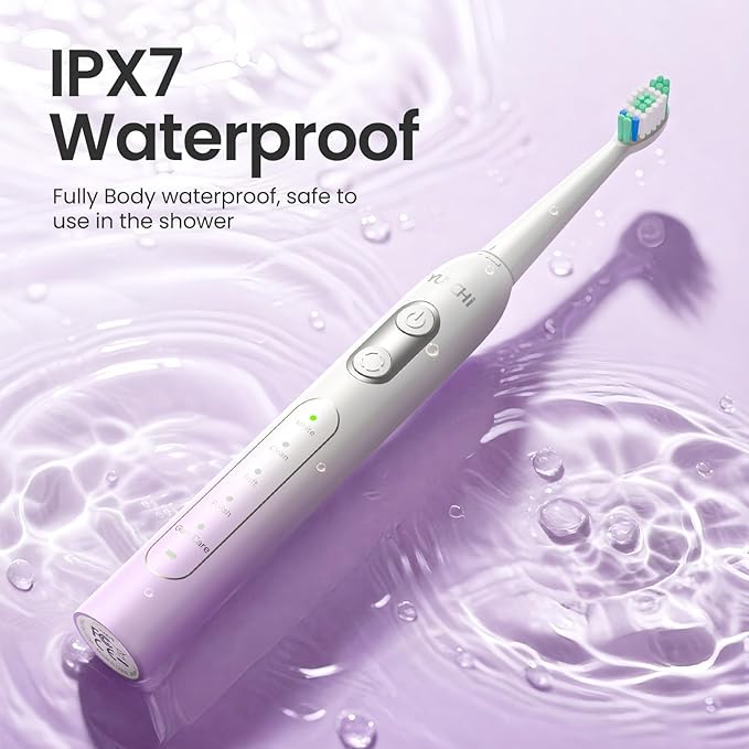 YUNCHI Electric Toothbrush Birthday/Valentine Plastic 8 Heads 24-Mo Deep Cleans Gentle Gums Removes Stains 3Hr USB-C 90d 2-Min Timer/30s IPX7 - Purple
