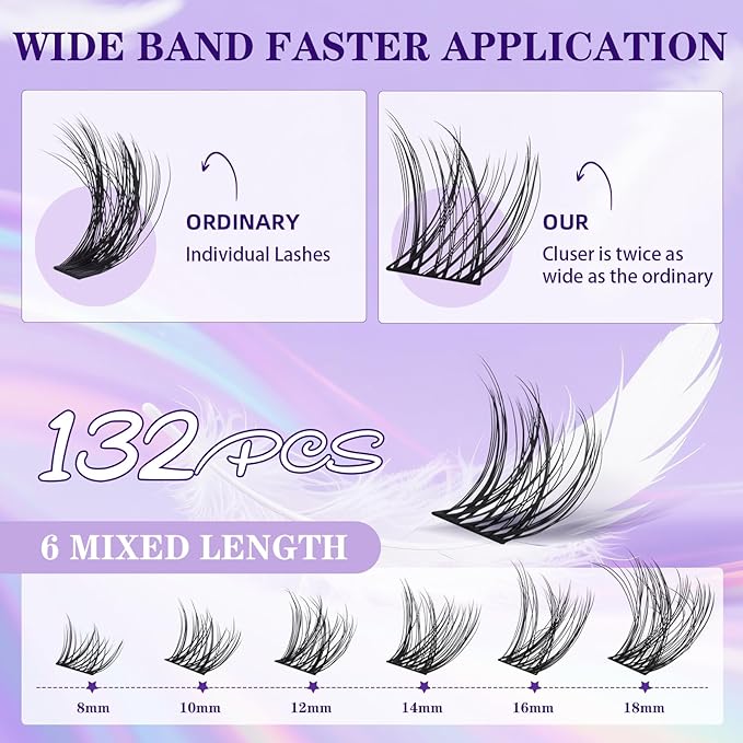 B&Q Lash Clusters Kit Wispy Fluffy - Feath5D 09 Eyelash Clusters Kit with Glue & Tools, Feathered Lightweight Lash Kit, 8-18mm C Curl Waterproof False Lashes