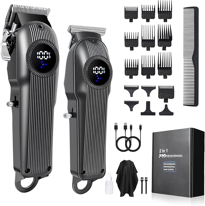 Hair Clippers for Men Professional Clippers and Trimmers Set, Cordless Hair Clippers, Haircutting Machine with LED Display for Barber Mens Grooming Kit