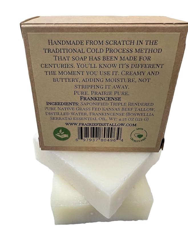Pure Beef Tallow Soap Bar, (3 Pack) Grass Fed and Finished - Face, Body and Hair - Cleans, Moisturizes, Soothes, and Hydrates. Natural and Organic Lavender
