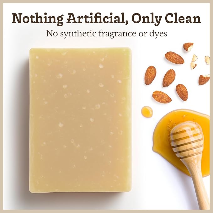 Southern Natural Goat Milk Soap Bar (Honey Almond 3 Pack) For Dry Sensitive Skin. Natural, Handmade Soap For Men, Women, Kids & Baby. Use On Face & Body