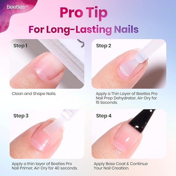 Beetles Pro 20ml Nail Dehydrator and Primer, Acid Free & Hema-Free Natural Prep Dehydrate and Bond Primer for Acrylic/Gel Nail Polish/Nail Tips Fast Dry Nail Supplies Professional Salons Manicured