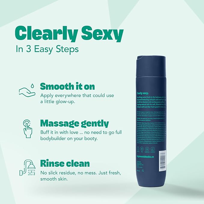 HEY SWEET CHEEKS BHA Salicylic Acid Body Wash with Oat Milk, Blemish Body Wash for Back Blemishes, Bacne, Cleanser for Clear, Smooth Skin, Bare It All, 9.64 oz