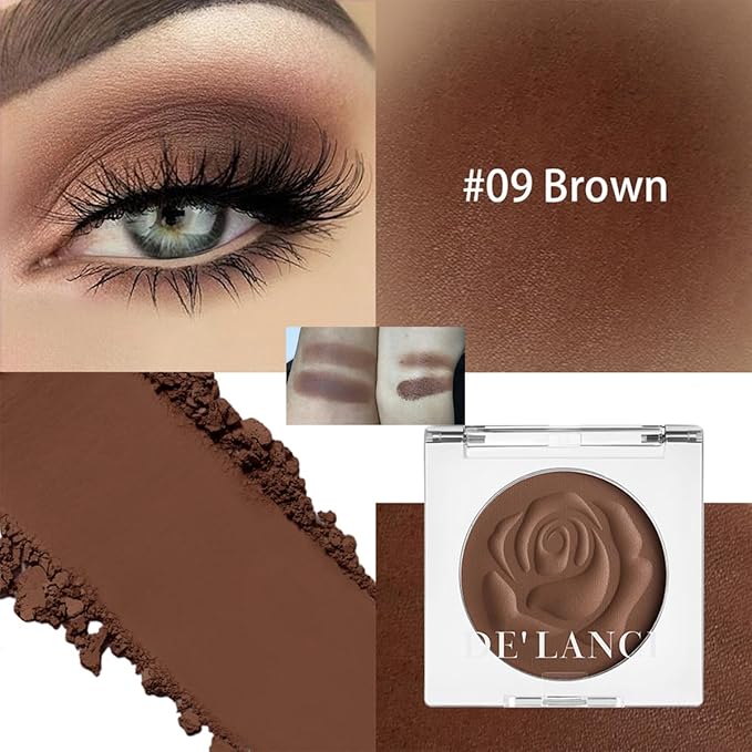 DE'LANCI Brown Eyeshadow Matte, High Pigment Coffee Eyeshadow Single, Waterproof Velvet Natural Nude Warm Eye Shadow Pallet, Sombra de Ojos Day Night Naturel Brown Eyes Makeup Blendable Face Contour