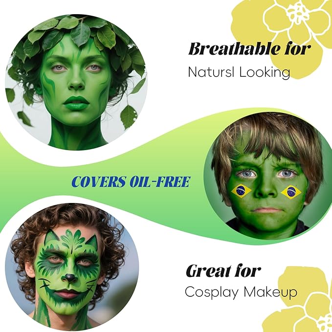 Green Face Body Paint,Water Based Face Painting for Halloween SFX Witch,Hulk Gamora Makeup,Camouflage Hunting Hulk Body Paint for Women Adults athena