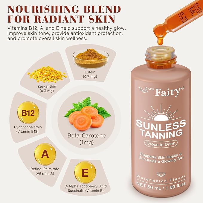 Tanning Drops to Drink - Tanning Drops - Sunless Tanning Drops To Drink - Bronze Tanning for Face and Body - Promotes Healthy Skin, Suitable for All Skin Types 1.69Floz