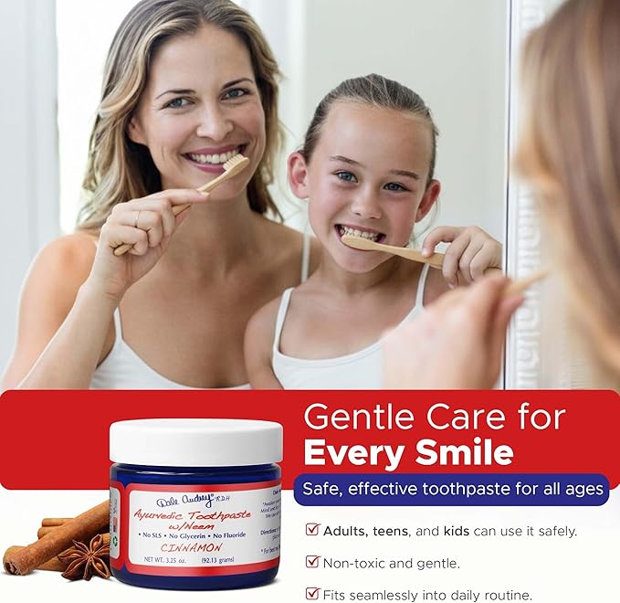 Dale Audrey Ayurvedic Mineralizing Tooth Paste, Organic Cinnamon Flavor for Teeth Whitening and Fresh Breath, Enamel Repair Vegan Toothpaste | Natural Toothpaste Fluoride Free-3.25 Oz