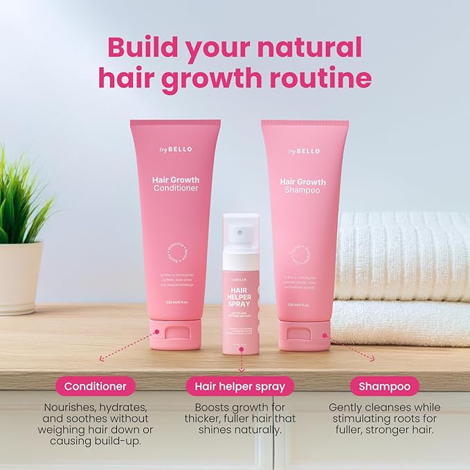 Trybello Hair Helper Spray - Hair Growth Serum with Biotin & Castor Oil - Caffeine Infused Hair Treatment for Thicker, Fuller Hair - Repair Thinning Hair Naturally - Vegan, Cruelty-Free Formula, 2Pack