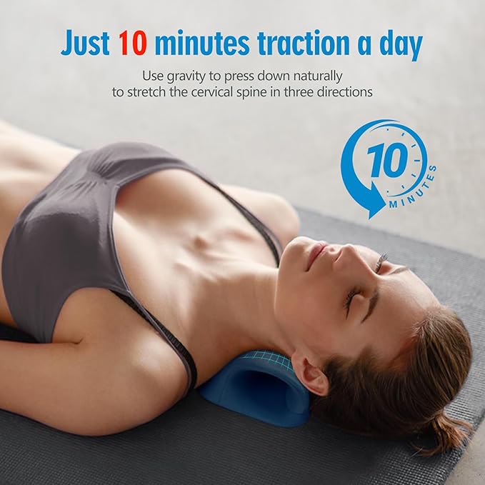 ComfortLife Neck Stretcher for Pain Relief, Neck and Shoulder Relaxer Cervical Traction Device Pillow for TMJ Pain Relief (Dark Blue)