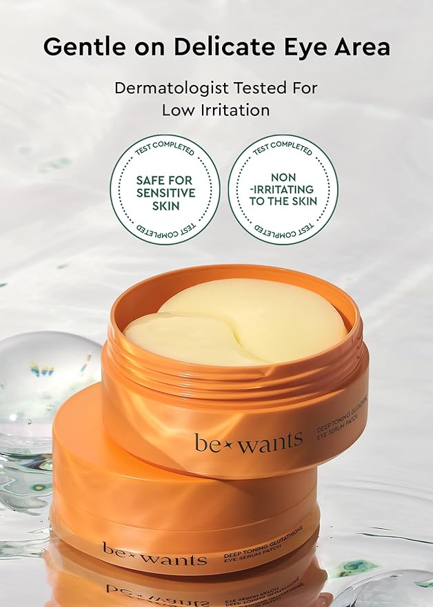 BE+WANTS bewants Hydrogel Eye Patches with Deep Toning Glutathione, 60 Patches, Under Eye Masks for Brightening and Radiance, Caffeine & Niacinamide patches, Korean Skincare