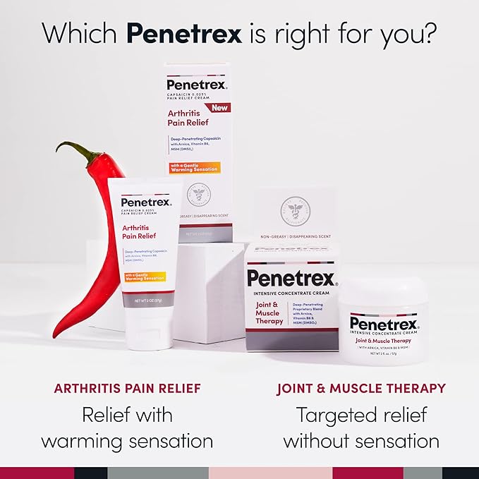 Penetrex Arthritis Warming Pain Relief Cream - Deep Penetrating Capsaicin with Arnica, Vitamin B6 & MSM(DMSO2) - Apply to Hands, Wrists, Feet, Knees, Elbows and Other Affected Areas, 2 oz