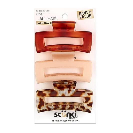 Scunci by Conair Hair claw clips - hair accessories for women - Ideal for fine hair - 3 inch - Tortortuise, Taupe, and Giraffe -3 Count