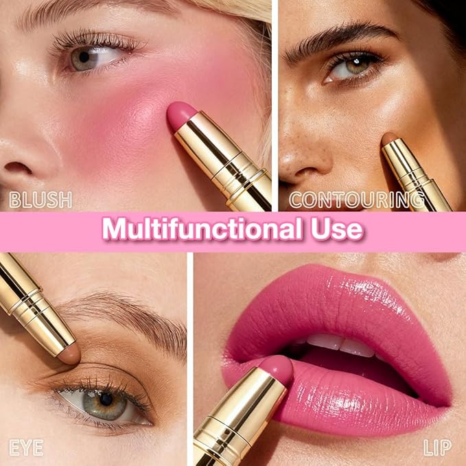 evpct 2In1 Blush Contour Multiuse Makeup Stick, Berry Tan & Brown Creamy Butter Blush Bronzer Contour Contouring Stick for Cheeks Lip Eyes Faces, Mloisturing Radiant Finish, Vegan & Cruelty-Free