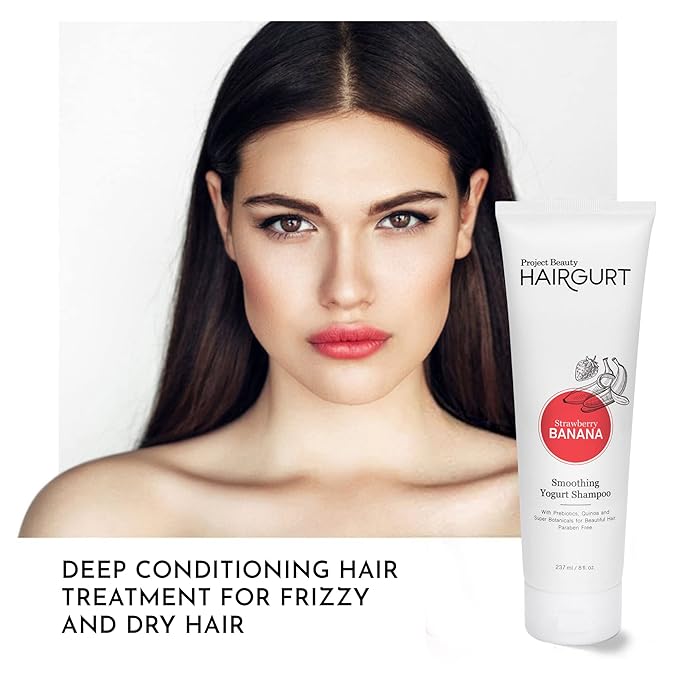 Strawberry Banana Smoothing Yogurt Shampoo – Frizz Control for Color-Treated Hair – Natural, Sulfate-Free, 8 oz