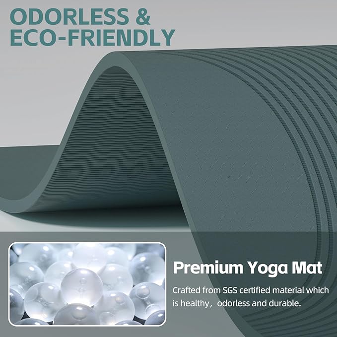 Large Yoga Mat, 72" x 36" x 2/5"（10MM） Thick Non-Slip Exercise Mat, SGS-Certified POE Material, Ideal for Home Gym, Yoga, Pilates, Fitness Workouts & Floor Mat