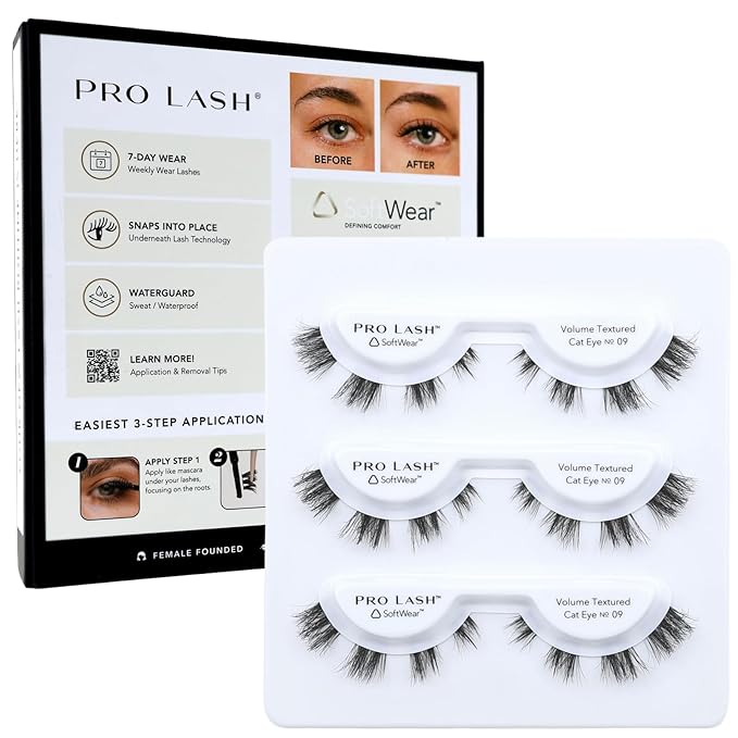 Pro Lash SoftWear Professionally Styled Lash Clusters - Seamless, Lightweight Lashes - 7-Day Cluster Eyelash Extensions - Waterproof Lashes Clusters - 3 Sets - Volume Textured Cat Eye No. 09 Black