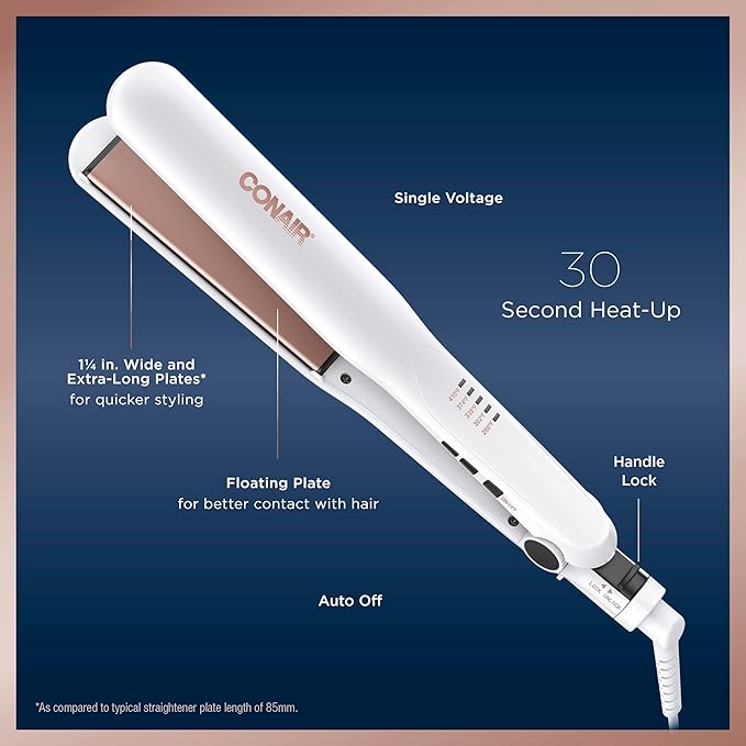 Conair Double Ceramic Flat Iron, 1 1/4-inch Hair Straightener
