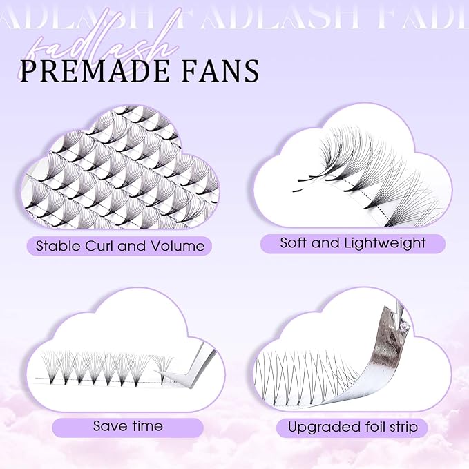 FADLASH Premade Lash Fans D Curl Premade Fans Eyelash Extensions 12D 0.07 Volume Lash Fans Premade Handmade Premade Lash Extensions Fans (12D-0.07D-12mm)