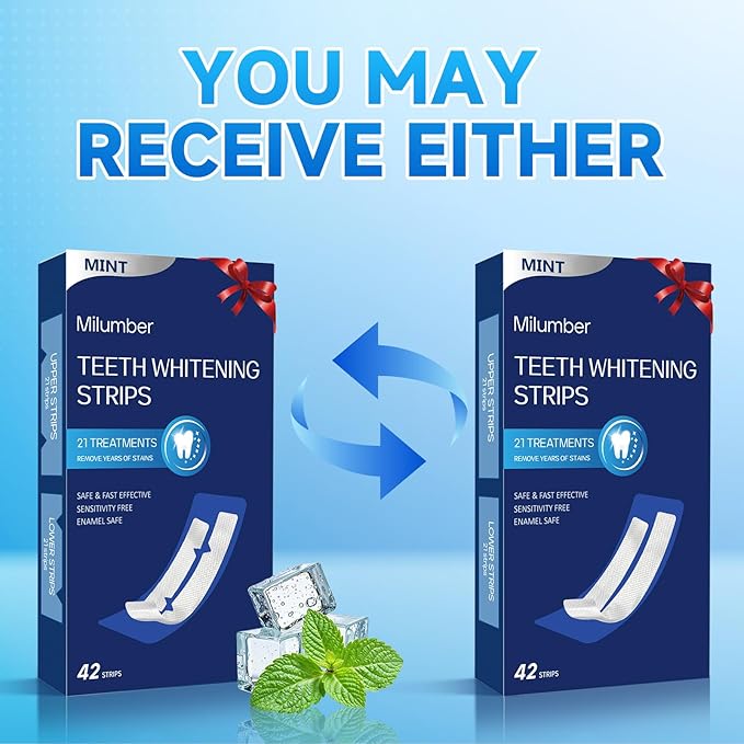 Teeth Whitening Strips for Sensitive, 42 Strips Whitener Safe Whitestrip, Deep Stains Removal Tooth Whitening, Enamel Safe Non-Slip Dry Strip Technology for Whiter Teeth, Mint