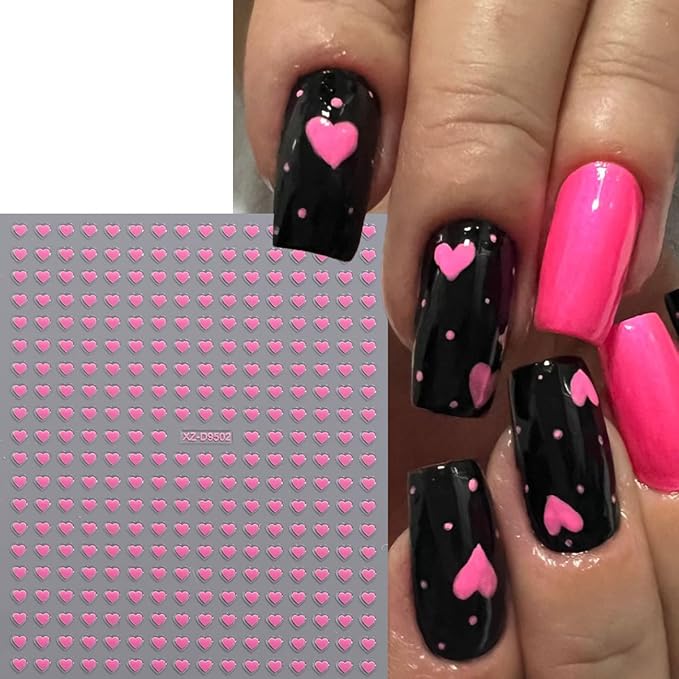 Heart Nail Stickers 3D Self-Adhesive Holographic French Black White Gold Silver Red Heart Design Nail Art Sticker Hearts Nail Decals Valentine DIY Manicure Decoration for Women 6 Sheets