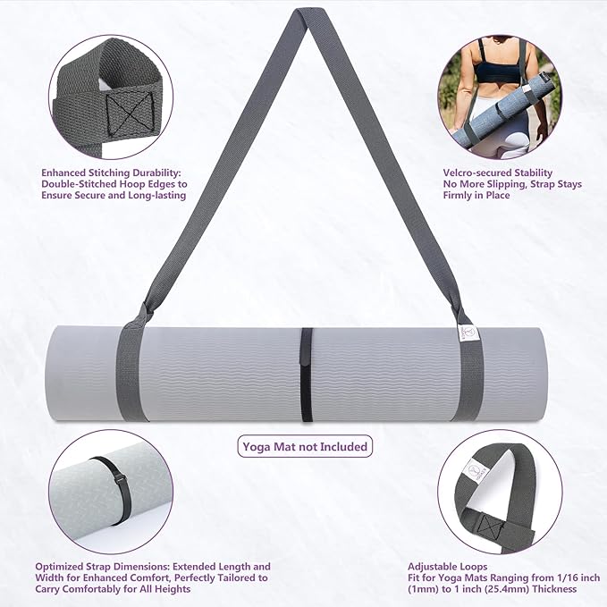 YOGAER Yoga Mat Carrier Strap, Adjustable Thick Straps Sling for Carrying Large Mats, Stretching Band