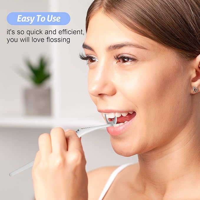 RAZOKO Dental Flosser Kit, Extra Strong Shred-Resistant Floss, for Hard to Reach Areas, PTFE & PFAS Free (1 White Handle + 120 Refills)