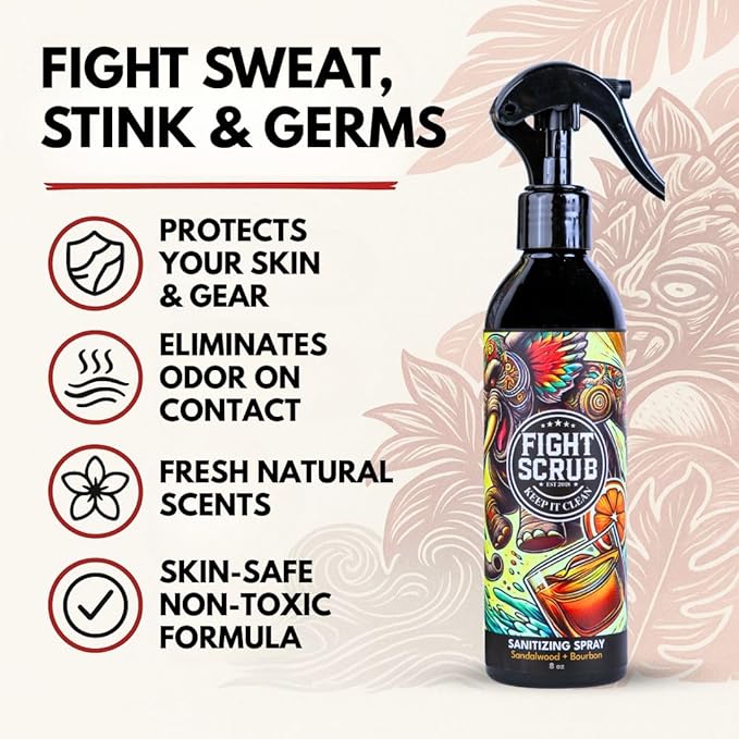 Deodorizing Spray – Refreshing Body & Gear Spray for Wrestlers, MMA, Jiu-Jitsu & Athletes – 8oz Bottle (Sandalwood + Bourbon)