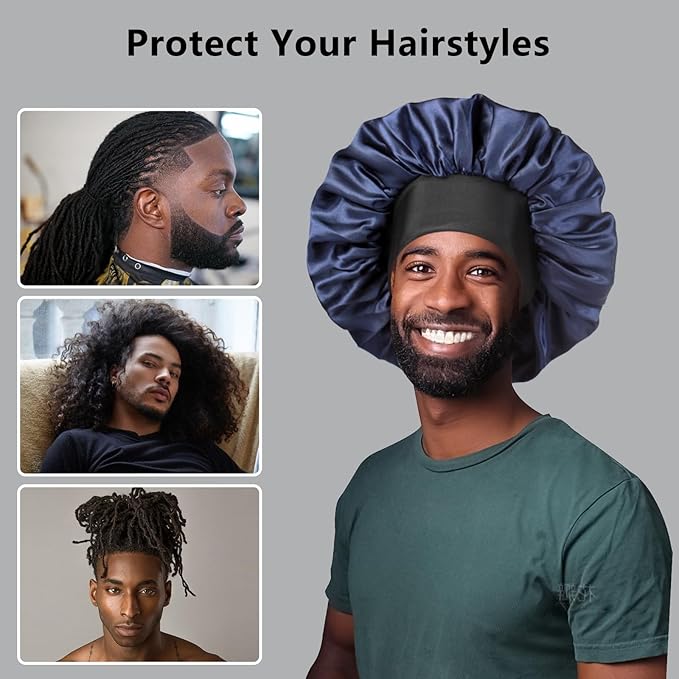 2pcs Bonnets for Men, Double Layer Hair Bonnet Satin Bonnet for Women Curly Hair Braids