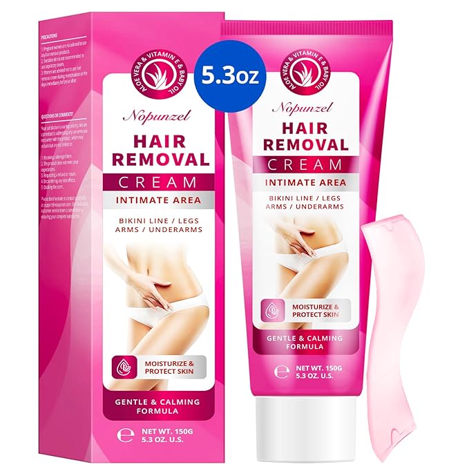 Hair Removal Cream for Women: Depilatory Cream for Intimate Areas and Pubic Area with Aloe Vera and Vitamin E - Hair Removal for Body Legs Arms Underarms Bikini - Fast Painless Soothing - 5.3 oz
