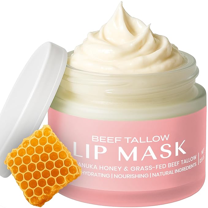 Body Restore Grass Fed Beef Tallow Lip Mask, Manuka Honey – Valentines Day Gifts for Her and Him, Hydrating Moisture, Travel Essentials, Self Care, Birthday Gifts for Women and Men – Unscented