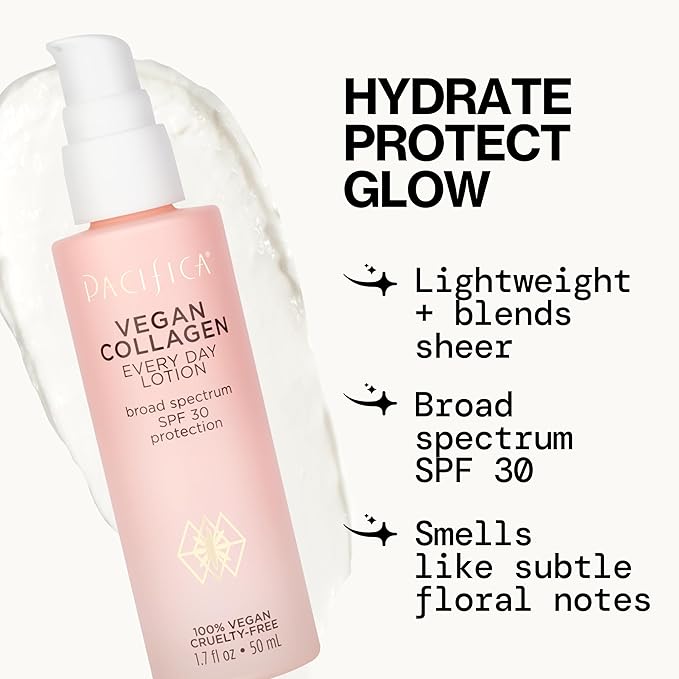 Pacifica Face Moisturizer - Vegan Collagen Face Lotion SPF 30 Broad Spectrum Sunscreen Every Day Face Lotion, UVA/UVB Protection for All Skin Types, Lightweight, Hydrating, Cruelty Free