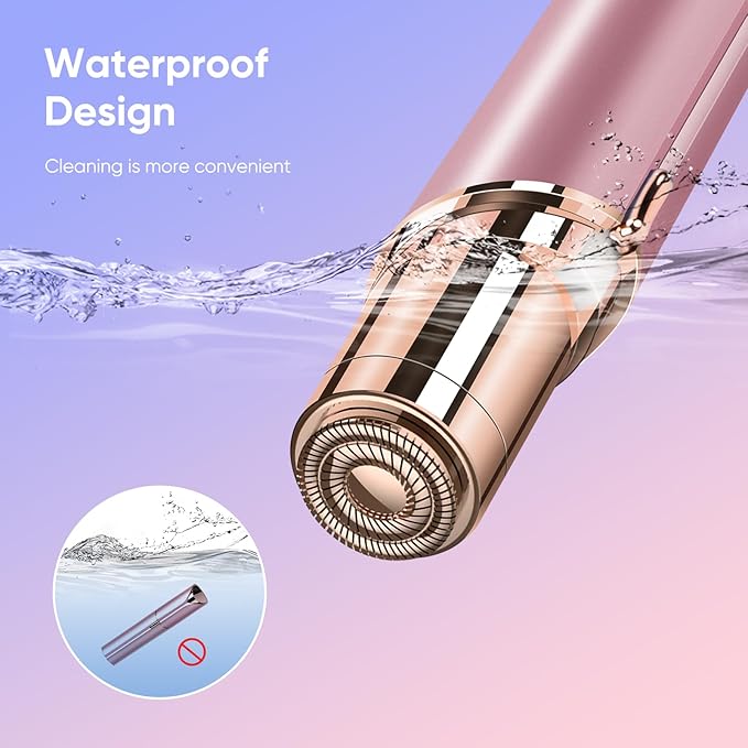 Facial Hair Removal for Women, Device, Remover Women Face, Finishing Touch Upper Lips, Chin & Cheeks, USB Rechargeable with LED LightIncluded Two Replacement Heads（Rose Gold）