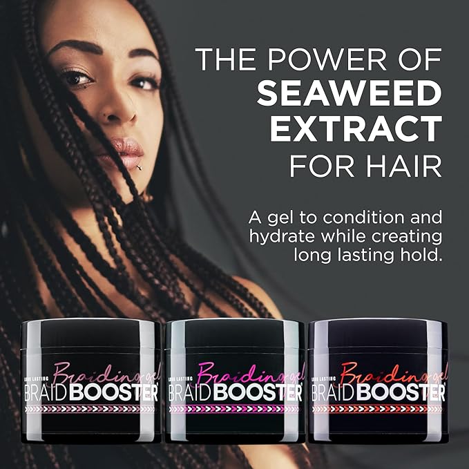Style Factor Braid Booster Braiding Gel – Strong Hold & Conditioning Shine Hair Gel with Seaweed Extract – for Braids, Twists and Locs – 7.25 oz (Pink)