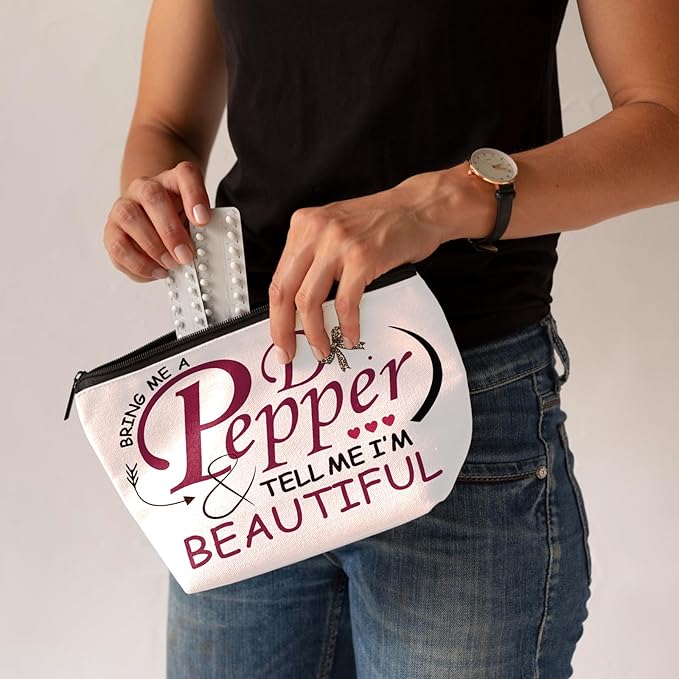 CLHHM Pepper Merch Makeup Bag Tell Me I’m Beautiful Fun Gift for Dr Drinks Lover Cosmetic Case for Women's Wash Bag Travel Birthday