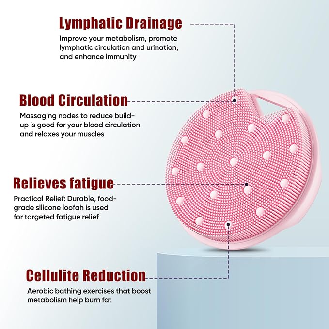 New Upgrade - Silicone Body Scrubber, Anti Zinc Infused - Heavy Nodes, Multifunctional Silicone Loofah for Humid Environment, Shower, Exfoliating, Lymphatic Drainage, Blood Circulation - Pink