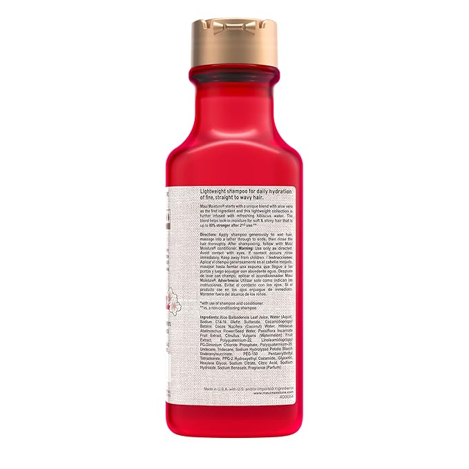 Maui Moisture Lightweight Hydration + Hibiscus Water Shampoo, Moisturizing Aloe Vera Shampoo Softens Curly Hair, Vegan & Sulfate-Free Surfactants, 13 Fl Oz (Pack of 2)