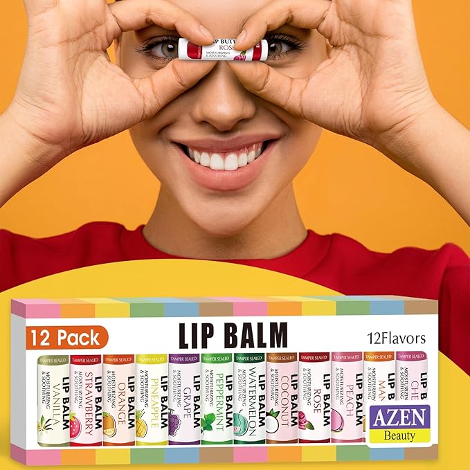 AZEN 12 Pack Lip Balm, Natural
