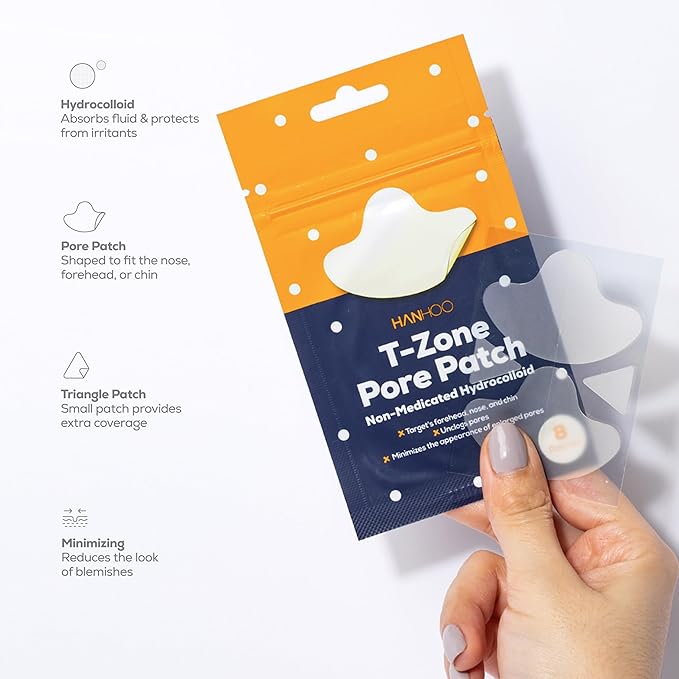 HANHOO T-Zone Pore Patch Bundle, 12 Pore Patches, 12 Triangle Blemish Patches, Improves Look of Clogged Pores, Mattifies, Shrinks Pimples on T-Zone, Blackhead and Acne Treatment, Korean Skincare