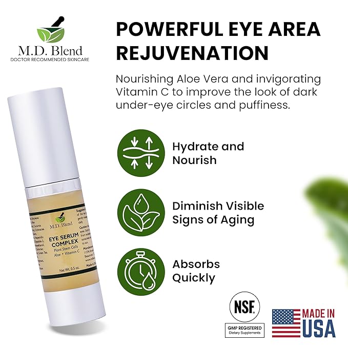 M.D. Blend Plant Stem Cell Eye Serum Complex | Aloe Vera, Vitamin C | Hydrating Eye Treatment | Airless Pump - 15ml