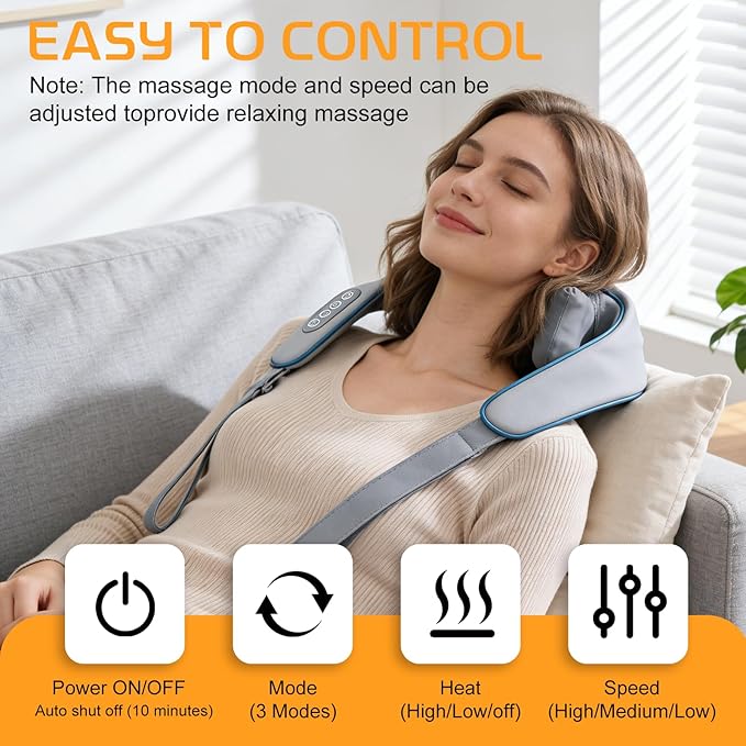 Neck Massager with Heat, Therapexa Neck Massager & Shoulder,6D Deep Kneading Shiatsu Massager for Back,Shoulder & Leg Pain Relief(Grey)