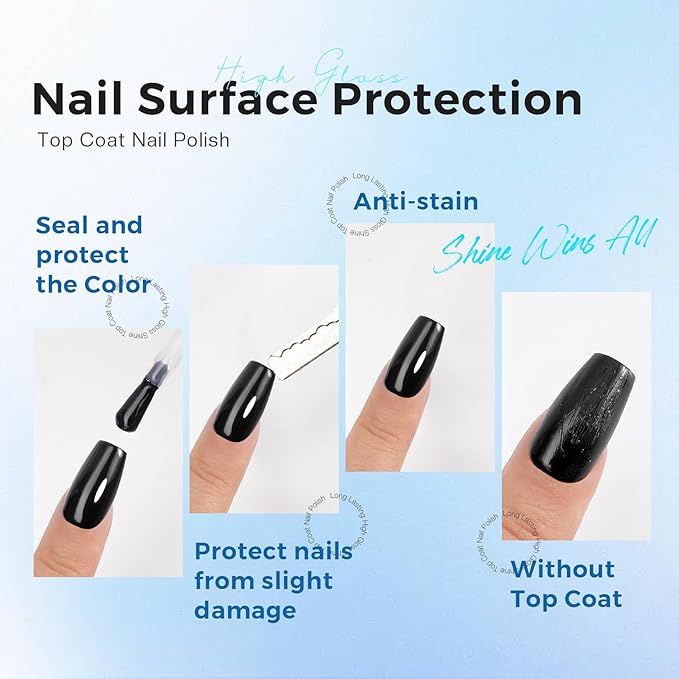 Morovan Top Coat Nail Polish: Clear Quick Dry High Glossy Nail Polish Shiny No Chip Long Lasting Air Dry Top Coat for Nail Art Manicure Salon Quality