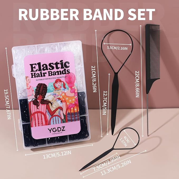YGDZ Elastic Hair Ties, 1500 PCS Clear Rubber Bands for Hair, Black Hair Ties, Mini Elastics Bands, Ponytail Holders, Christmas Stuffers Xmas Gift, Hair Accessories for Girl, Toddler, Kids, Women